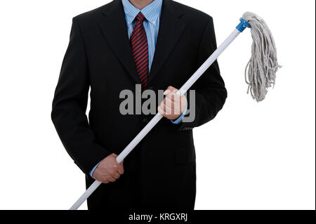 Geschäftsmann mit Mop Stockfoto