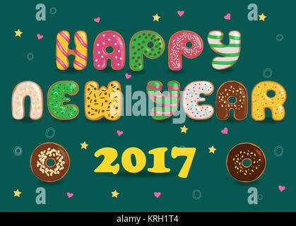 Frohes Neues Jahr 2017. Donuts font Stockfoto