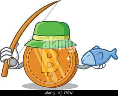 Angeln bitcoin Münze Charakter Cartoon Stock Vektor