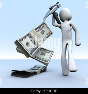 Ein Cartoon Handwerker mit Werkzeugen. 3D gerenderte Darstellung. Stockfoto