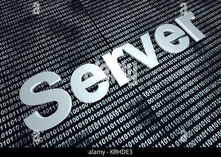 Das Wort Server vor einem binären Hintergrund symbolisiert den digitalen Code der Software. Stockfoto