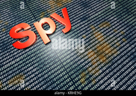Digital Spion im Internet. Typografie vor digitalen Code. Stockfoto