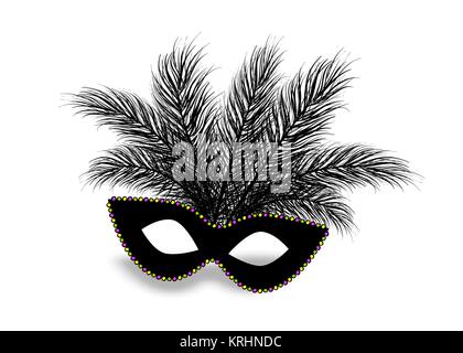 Monochrome realistische Farbe schwarz Maske Perle Halskette Feder. Isoliert weißer Hintergrund. Mardi Gras - Fat Tuesday Karneval Karneval in einem Französischen - speakin Stock Vektor