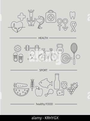 Moderne thin line Icons Set von Gesundheit Lebensstil Stockfoto