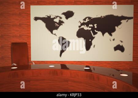 TV-Studio mit Weltkarte Stockfoto