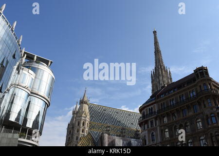 Wien, Haas Haus Haas Haus, im 1. Bezirk, Stock im Eisen Platz, st. Stephen's Cathedral, Hans Hollein, Bay Stockfoto
