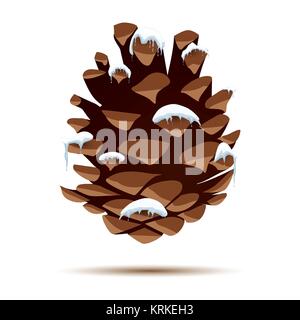 Pine Cone mit Snow Cap isoliert auf weißem Hintergrund. Vector Illustration. Stock Vektor