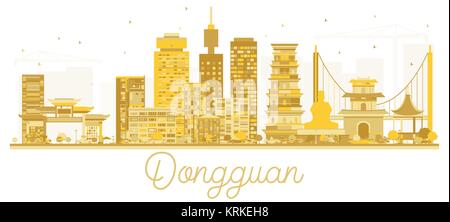 China Dongguan City Skyline golden Silhouette. Vector Illustration. Business Travel Concept. Dongguan Stadtbild mit Sehenswürdigkeiten. Stock Vektor