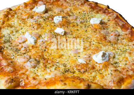 Pizza mit Garnelen Creme fraiche Stockfoto