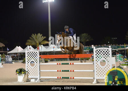 WELLINGTON, FL - 14. März: Conor Swail Teilnehmer der $ 127.000 Horseware Irland Grand Prix auf dem Winter Equestrian Festival in Palm Beach International Equestrian Center am 14. März in Wellington, Florida 2015. Personen: Conor Swail Stockfoto