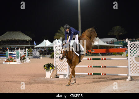 WELLINGTON, FL - 14. März: Conor Swail Teilnehmer der $ 127.000 Horseware Irland Grand Prix auf dem Winter Equestrian Festival in Palm Beach International Equestrian Center am 14. März in Wellington, Florida 2015. Personen: Conor Swail Stockfoto