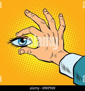 Retro-Hand halten Augen Stockfoto