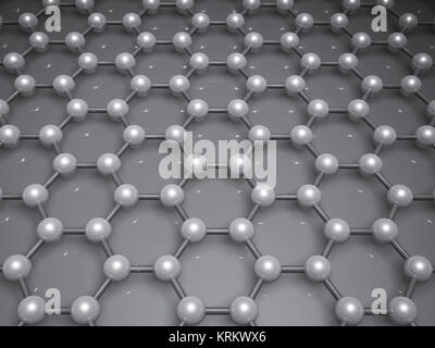 Graphenschicht Struktur molekularen Modell, hexagonal Lattice von Kohlenstoffatomen. 3D-Darstellung Stockfoto