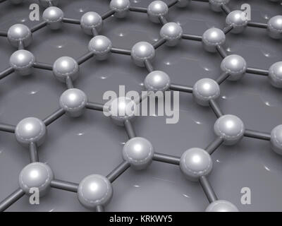 Graphenschicht Struktur molekularen Modell, sechseckigen Gitter aus Kohlenstoffatomen. 3D-Darstellung Stockfoto