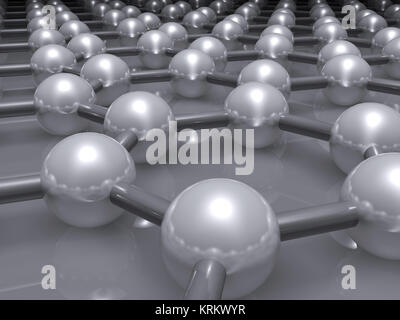 Graphenschicht Struktur, schematische molekularen Modell. Hexagonal lattice aus Kohlenstoffatomen. 3D-Darstellung Stockfoto