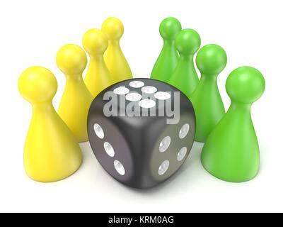 Konzeptionelle spiel Spielfiguren und schwarze Würfel. 3D Stockfoto