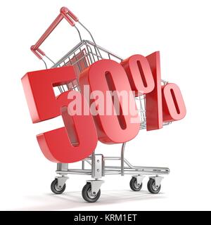 50% - 50% Rabatt im Warenkorb. Verkauf Konzept. 3D Stockfoto