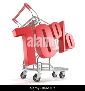 70% - 70% Rabatt im Warenkorb. Verkauf Konzept. 3D Stockfoto