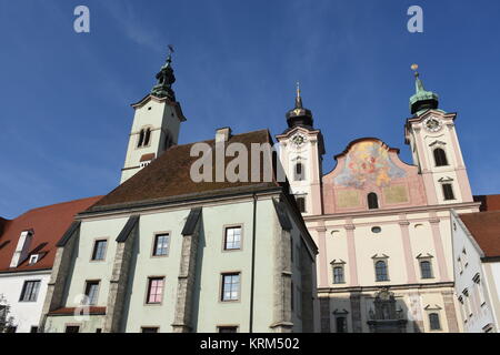 Steyr, zwischenbrÃ¼cken, st. Michael's Kirche, Pfarrei, St. Michael, bÃ¼rgerspitalskirche, Kirche, Kirchturm Stockfoto