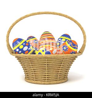Ostern Korb voller Eier dekoriert. 3D Stockfoto