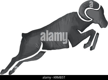 Ram Ziege Silhouette springen Aquarell Stockfoto