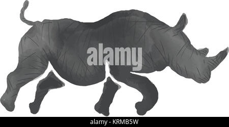 Rhinoceros Silhouette mit Aquarell Stockfoto
