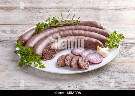 Leckere rohe Blutwurst Stockfoto