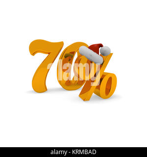 70 Prozent Rabatt-Konzept mit Hut von Santa, 3D-Rendering Stockfoto