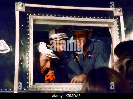 Apollo 12 Crew in der Quarantäne van Stockfoto