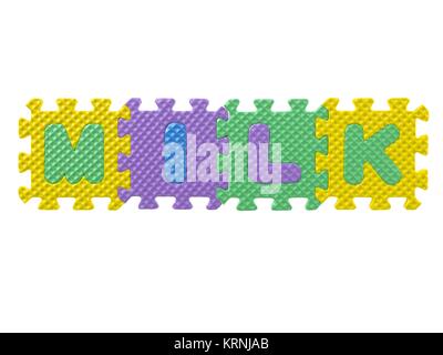 Wort Milch mit Schreiben Puzzleteile angeordnet Stockfoto