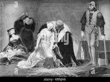 Halbton Abbildung: Lady Jane Grey's Execution, 12-2-1554. Von einem ursprünglichen Abbildung in der Geschichte der Historiker der Welt, 1908, basierend auf Stockfoto