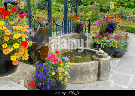 Springbrunnen, Butchart Gardens, Brentwood Bay, Greater Victoria, British Columbia, Kanada Stockfoto