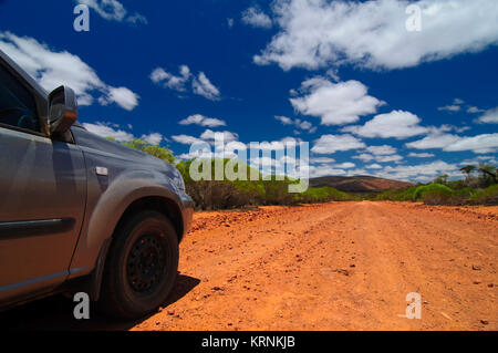 Ein Auto auf einer Roten Piste in South Australian Outback, Gawler Ranges, South Australia (SA), Australien Stockfoto