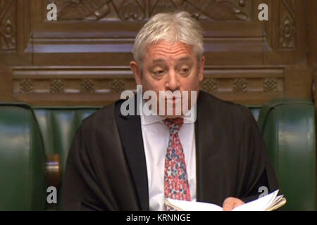 Commons Sprecher John Bercow während Prime Minister's Fragen im Unterhaus, London. Stockfoto