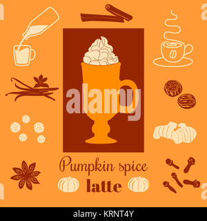 Pumpkin spice Latte auf orange Hintergrund Stockfoto