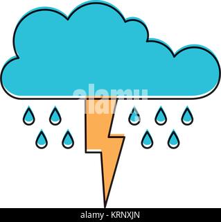 Wolke mit Regen und Thunderbolt in Aquarell Silhouette Stock Vektor