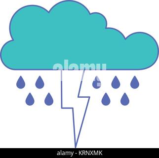 Wolke mit Regen und Thunderbolt in Blau und Violett Abschnitte Silhouette Stock Vektor