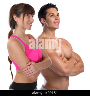 Fitness Frau Mann Bodybuilder bodybuilding Muskeln Body building Blick harten muskulösen jungen aufwärts Schnitt Stockfoto