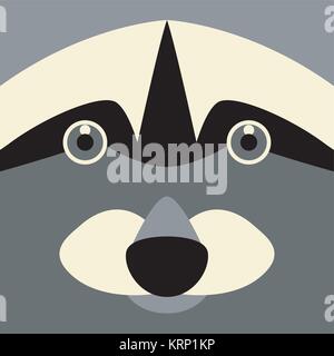Waschbär Gesicht kopf Vektor-illustration Flat Style Vorderansicht Stock Vektor