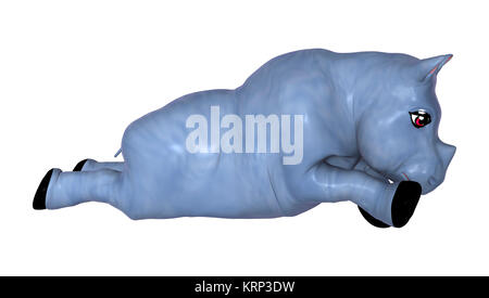 3D-Rendering Blue Rhino auf Weiß Stockfoto