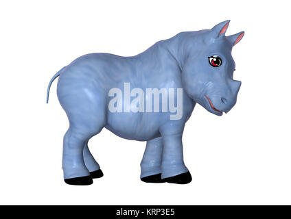 3D-Rendering Blue Rhino auf Weiß Stockfoto