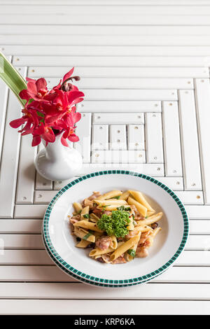 Speck-Aglio Olio Nudeln Stockfoto