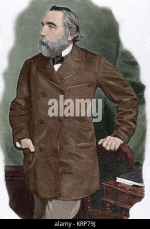Ion Ghica (1816-1897). Rumänischen Revolutionäre, Mathematiker, Diplomat und Politiker. Er war Premierminister von Rumänien fünf Mal. Porträt. Gravur. Gefärbt. Stockfoto