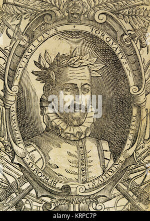 Torquato Tasso (1544-1595). Italienischer Dichter. Porträt. Gravur, 1628. Stockfoto