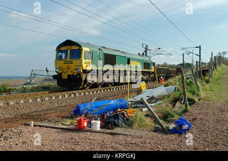 Klasse 66609 Gleiserneuerung in der Nähe von Dunbar Stockfoto