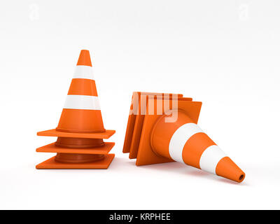 Orange Road Kegel mit Streifen. 3D-Rendering Stockfoto