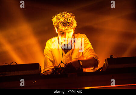 Jamie XX, die englische Electronica Musik Produzent, DJ und Remix Künstler, führt eine Live Show bei VEGA in Kopenhagen. Jamie XX führt als Solokünstler, sondern ist auch ein Mitglied der Londoner Band, die xx. Dänemark, 01/11 2015. Stockfoto