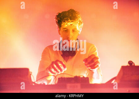 Jamie XX, die englische Electronica Musik Produzent, DJ und Remix Künstler, führt eine Live Show bei VEGA in Kopenhagen. Jamie XX führt als Solokünstler, sondern ist auch ein Mitglied der Londoner Band, die xx. Dänemark, 01/11 2015. Stockfoto