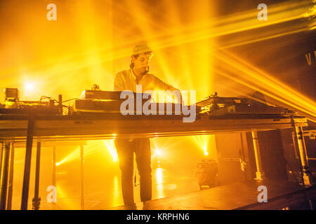 Jamie XX, die englische Electronica Musik Produzent, DJ und Remix Künstler, führt eine Live Show bei VEGA in Kopenhagen. Jamie XX führt als Solokünstler, sondern ist auch ein Mitglied der Londoner Band, die xx. Dänemark, 01/11 2015. Stockfoto