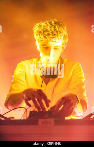 Jamie XX, die englische Electronica Musik Produzent, DJ und Remix Künstler, führt eine Live Show bei VEGA in Kopenhagen. Jamie XX führt als Solokünstler, sondern ist auch ein Mitglied der Londoner Band, die xx. Dänemark, 01/11 2015. Stockfoto